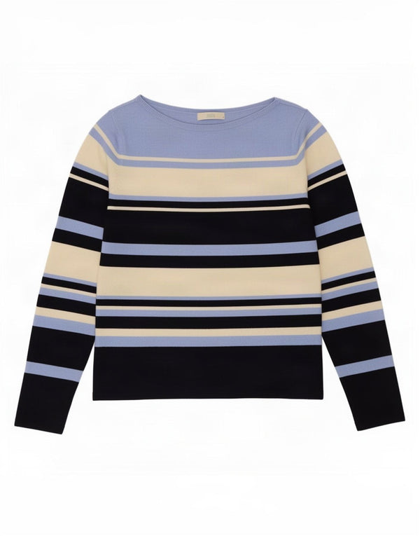 Marks & Spencer Damski sweter z dekoltem w łódkę, UK 10, w małe niebieskie paski