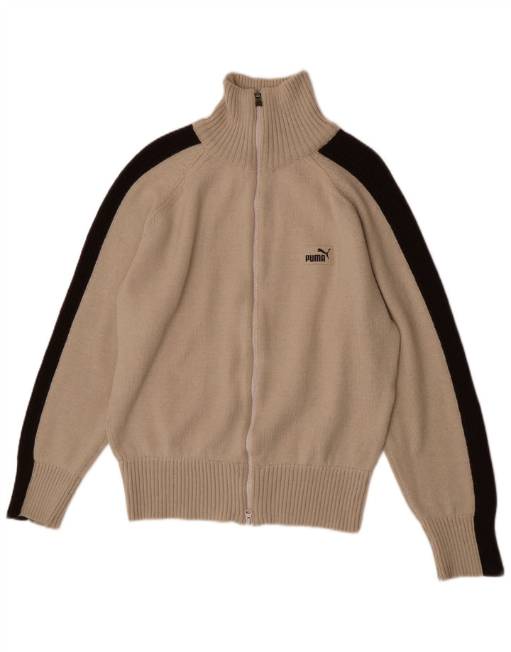 Męski sweter puma, duży, beżowy, z blokami kolorów