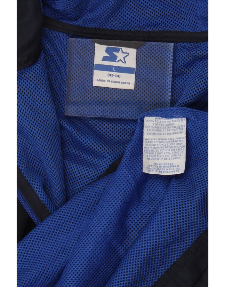 STARTER Mens Hooded Rain Jacket Size 42/44 Large Navy Blue Polyester Vintage Starter and Second-Hand Starter from Messina Hembry 