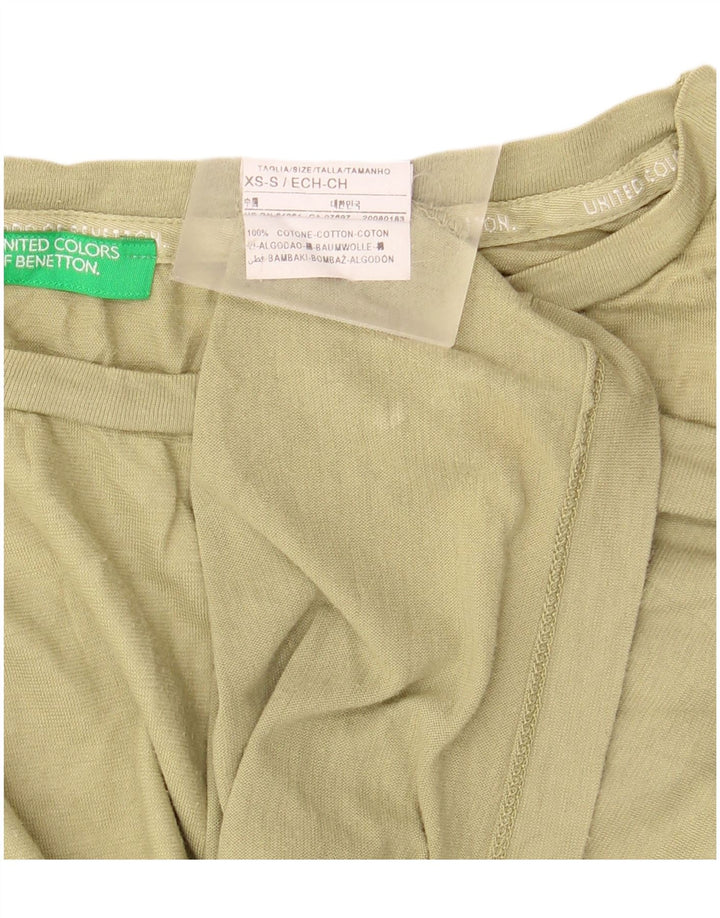 Damska koszulka typu Crop Oversize BENETTON Top UK 6 XS, bawełna khaki