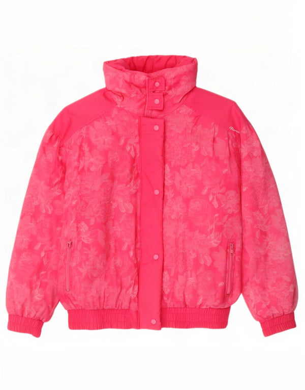 Damska kurtka oversize w stylu vintage IT 46, duża, różowa, bawełniana w kwiaty