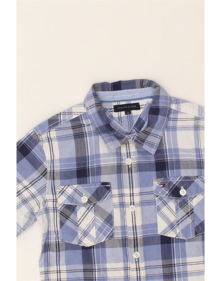 TOMMY HILFIGER Boys Graphic Short Sleeve Shirt 9-10 Years Blue Check Vintage Tommy Hilfiger and Second-Hand Tommy Hilfiger from Messina Hembry 