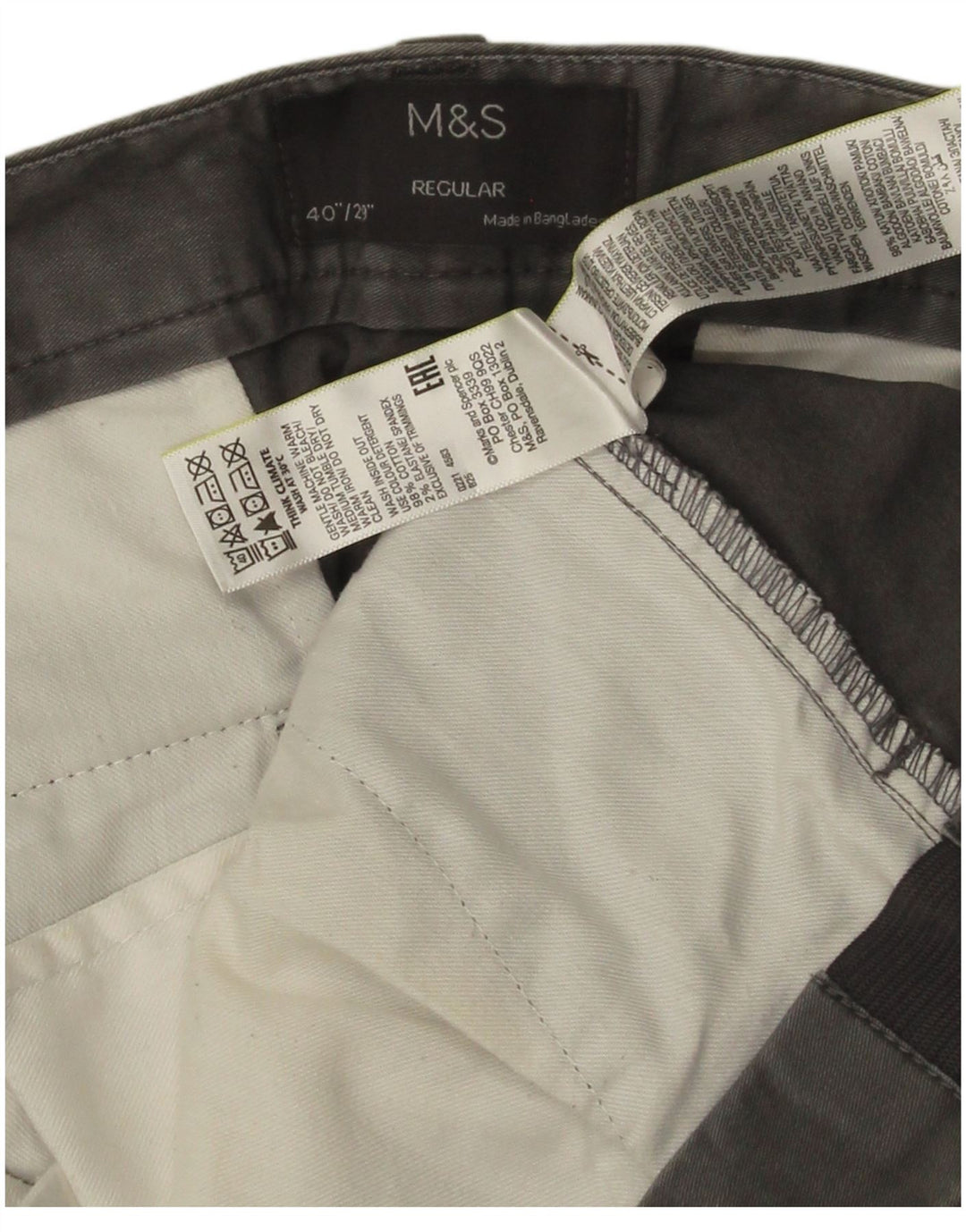Męskie spodnie typu chino Regular Marks & Spencer W40 L29 Szara bawełna