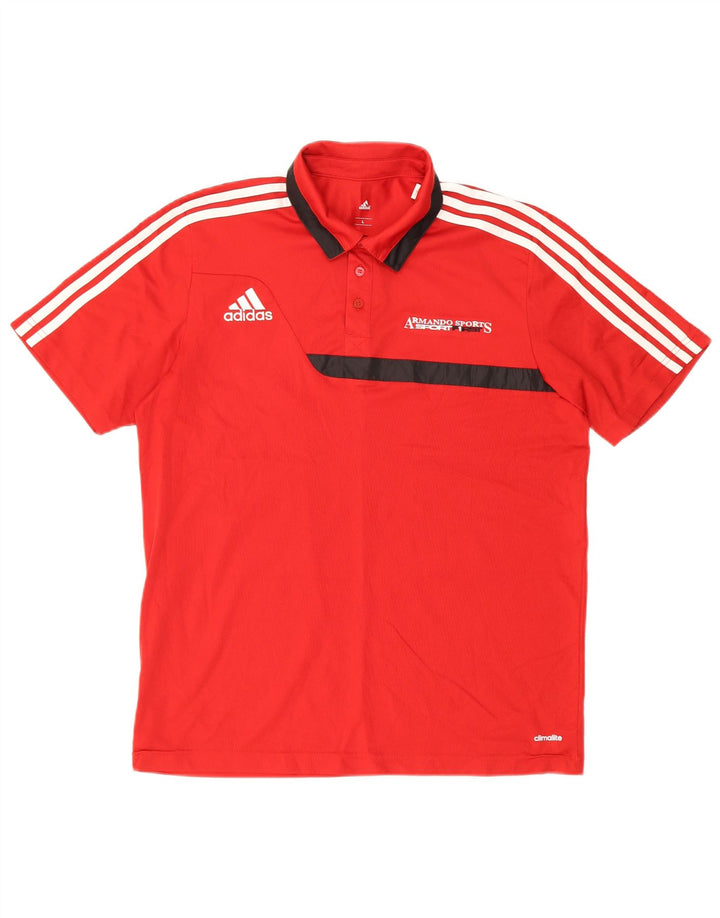 ADIDAS Mens Climalite Graphic Polo Shirt Large Red Colourblock Polyester