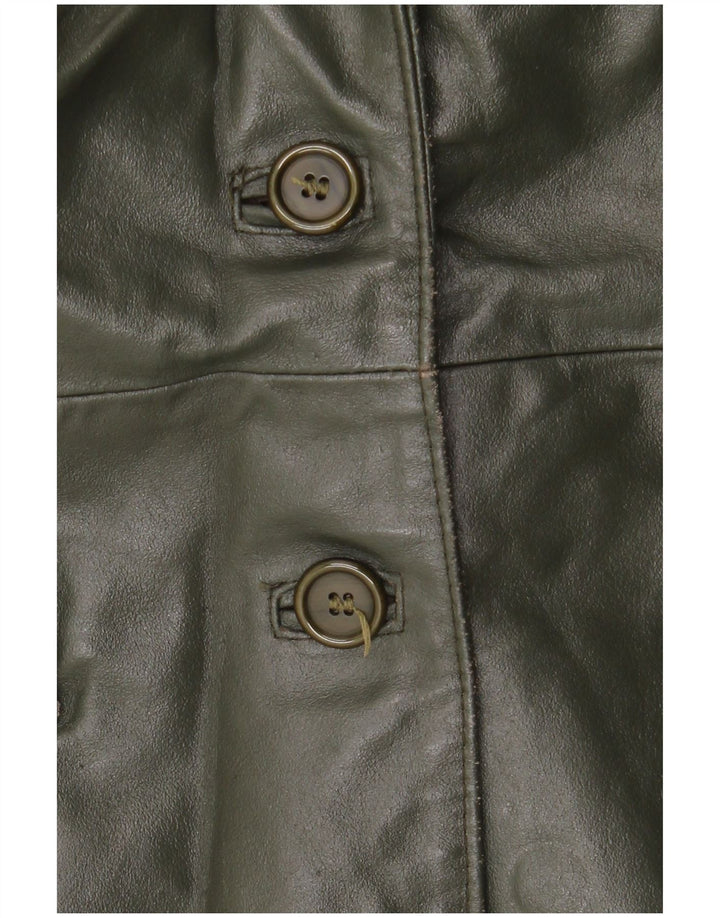 Vintage damski płaszcz skórzany UK 14, średnia skóra khaki