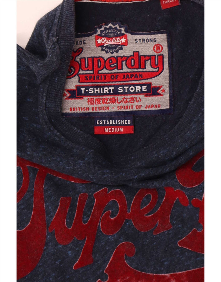 Superdry Męski graficzny top z długim rękawem, średni granatowy, bawełniany