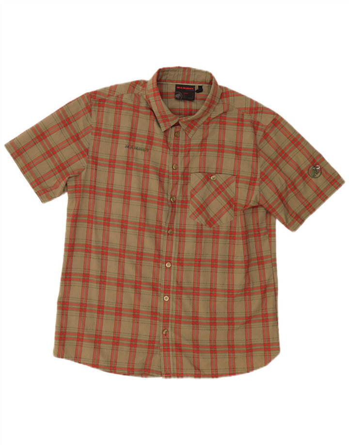 MAMMUT Mens Short Sleeve Shirt Large Khaki Check Polyester