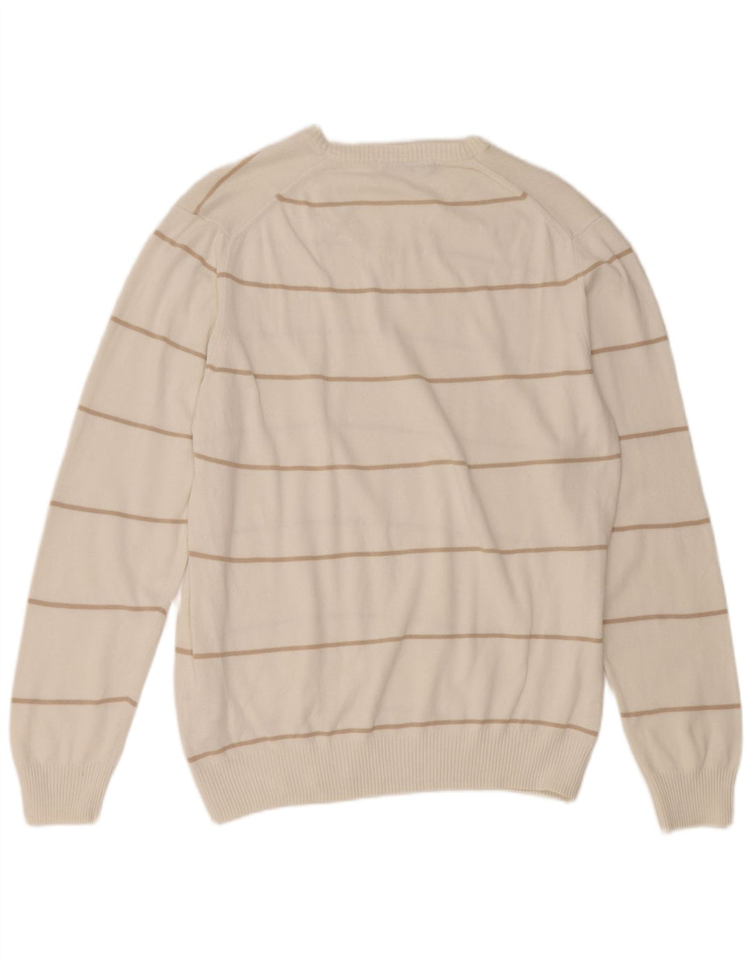 ZARA Mens V-Neck Jumper Sweater Large White Striped Cotton