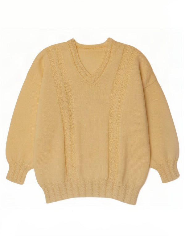 Sweter damski w stylu vintage z dekoltem w kształcie litery V, UK 16, duży, żółty