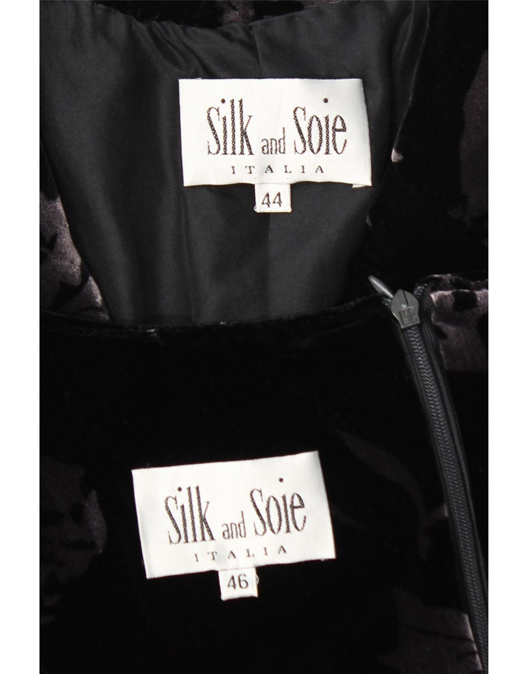 JEDWAB I SOIE Damski komplet 2-częściowy z aksamitu zapinany na 3 guziki IT 44 Średni czarny kwiatowy