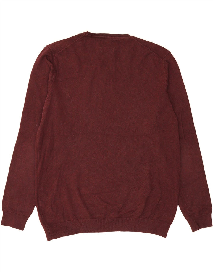 JACK & JONES Mens V-Neck Jumper Sweater XL Maroon Acrylic Vintage Jack & Jones and Second-Hand Jack & Jones from Messina Hembry 