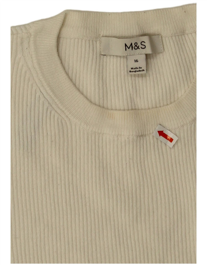 Marks & Spencer Damski top z długim rękawem UK 16, duży, biały, wiskoza