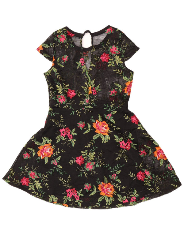 Guess Womens See Through A-Line Dress UK 8 Small Black Floral Polyester