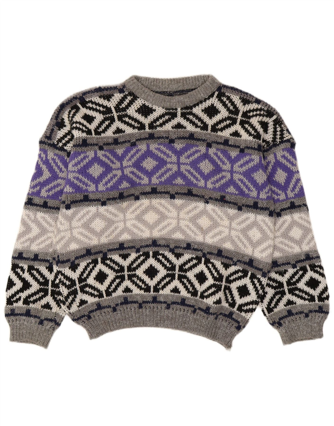 Vintage męski sweter z okrągłym dekoltem, mały szary Fair Isle