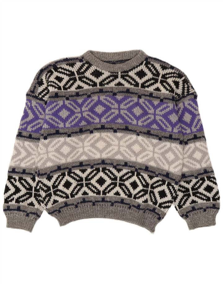 Vintage męski sweter z okrągłym dekoltem, mały szary Fair Isle