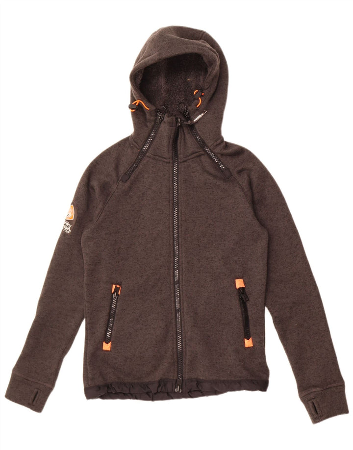 Męska dzianinowa kurtka bomber z kapturem Superdry UK 36, mały, szary, nakrapiany poliester