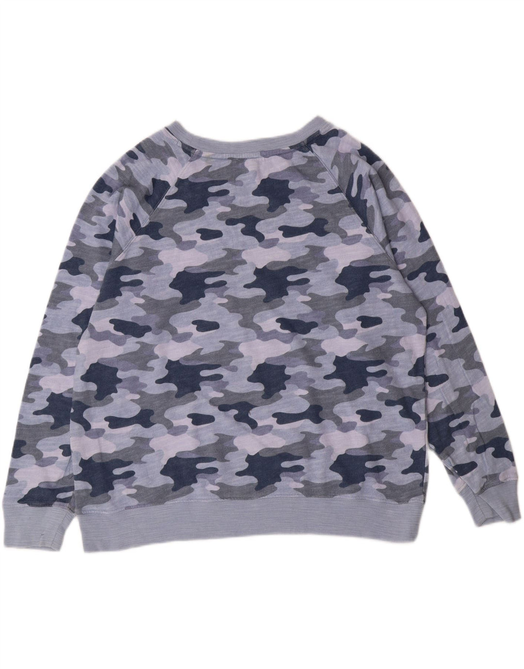 MARKS & SPENCER Womens Crop Sweatshirt Jumper UK 16 Large  Blue Camouflage Vintage Marks & Spencer and Second-Hand Marks & Spencer from Messina Hembry 
