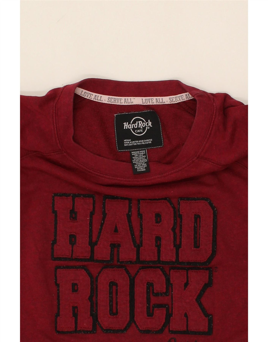 HARD ROCK Womens Paris Graphic Sweatshirt Jumper UK 14 Medium Maroon Vintage Hard Rock and Second-Hand Hard Rock from Messina Hembry 