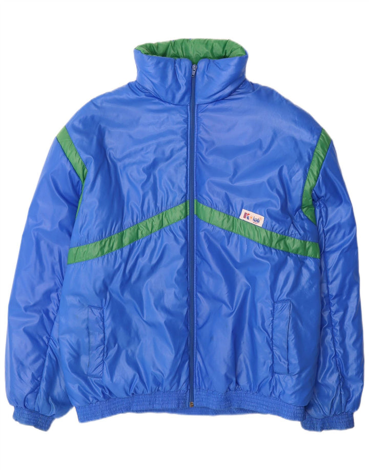 Vintage męska ocieplana kurtka IT 52 XL Niebieski poliamid z blokami kolorów