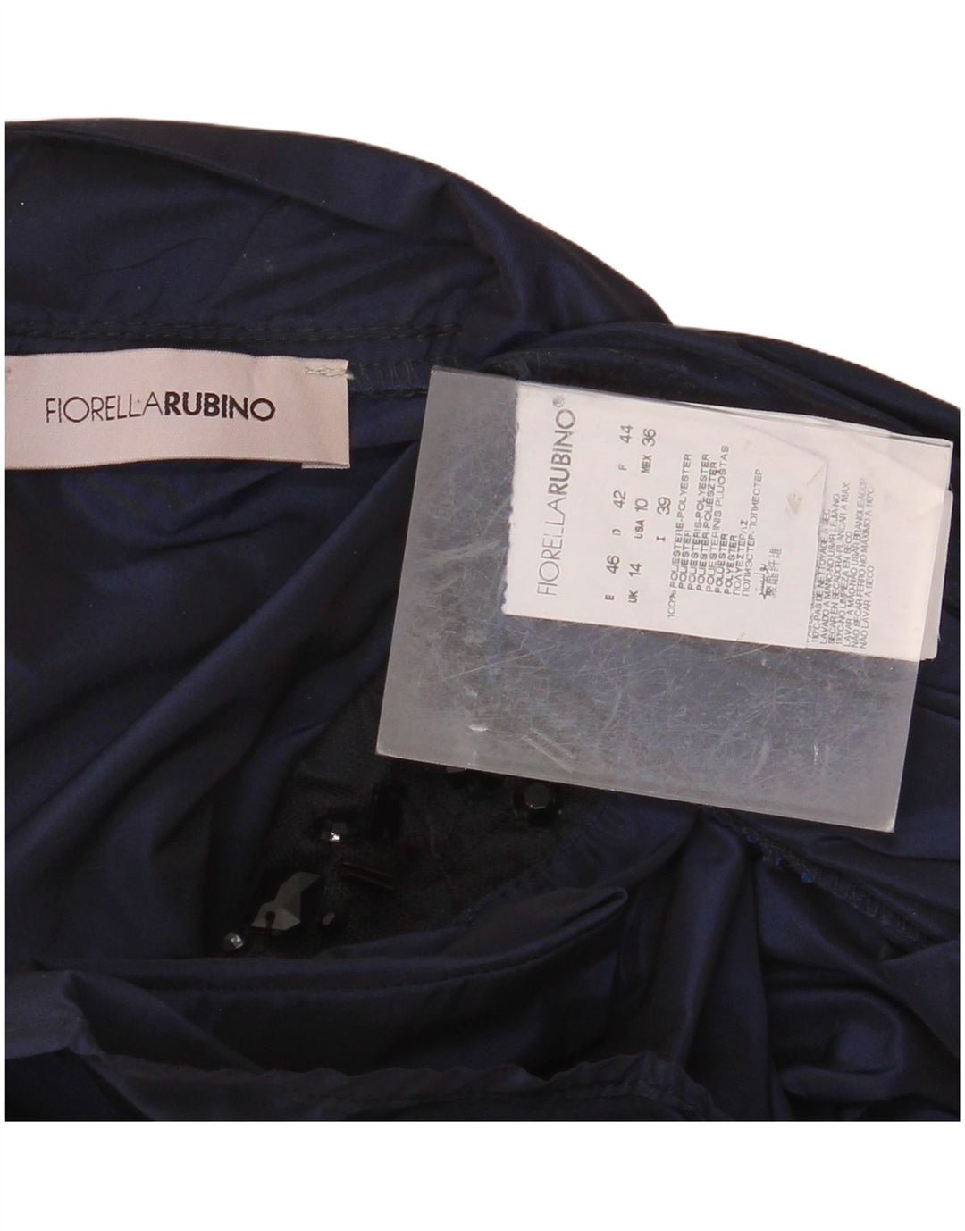 FIORELLA RUBINO Damska sukienka typu shift UK 14, duży granatowy poliester