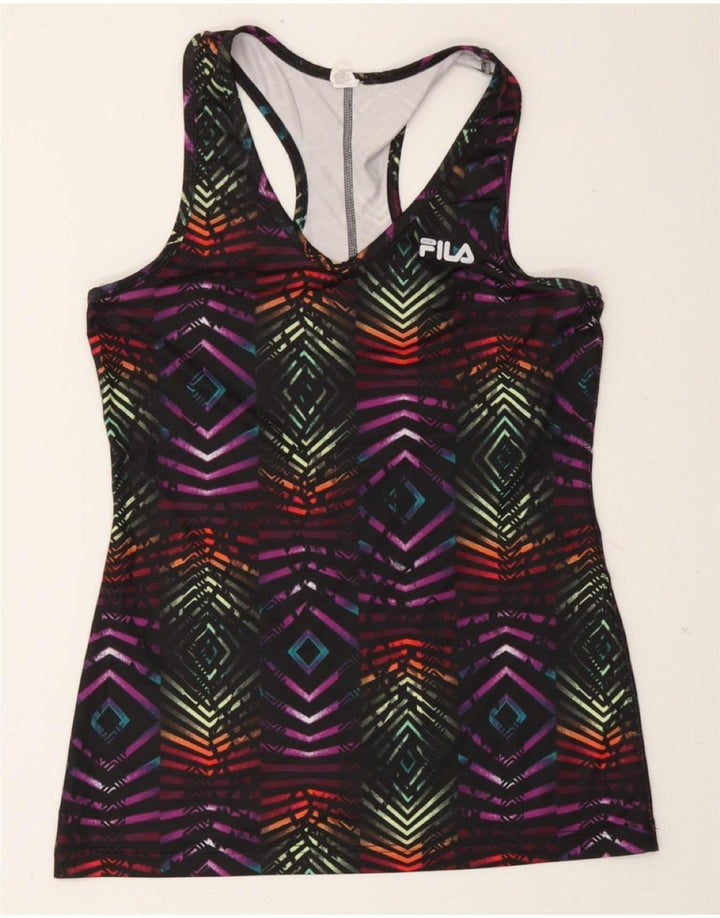 FILA Womens Vest Top UK 12 Medium Multicoloured Geometric Polyester Vintage Fila and Second-Hand Fila from Messina Hembry 