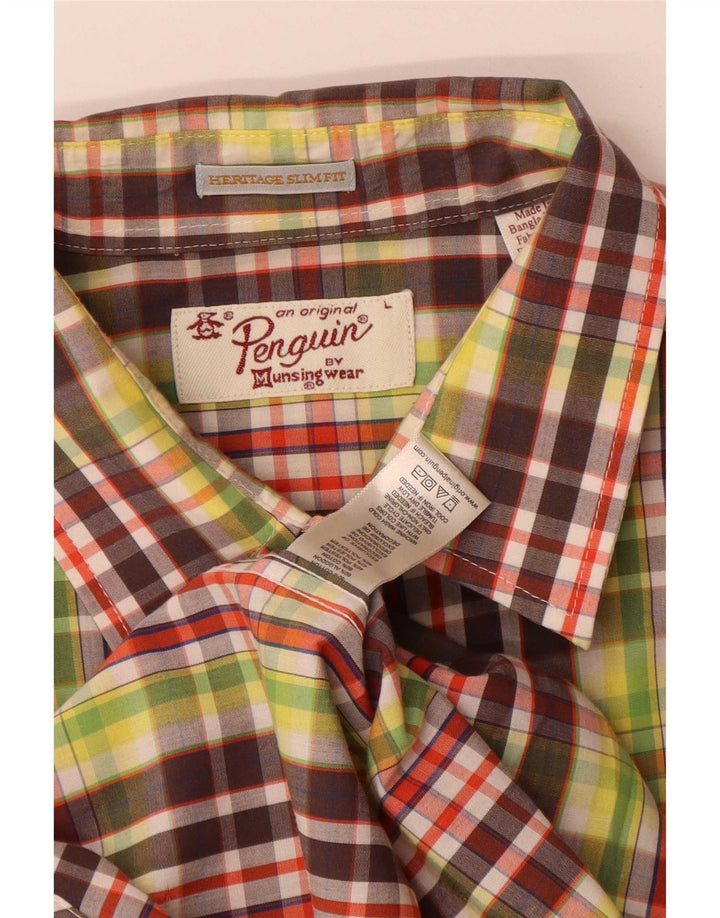 Męska koszula slim fit z krótkim rękawem Penguin Heritage w dużą wielobarwną kratkę