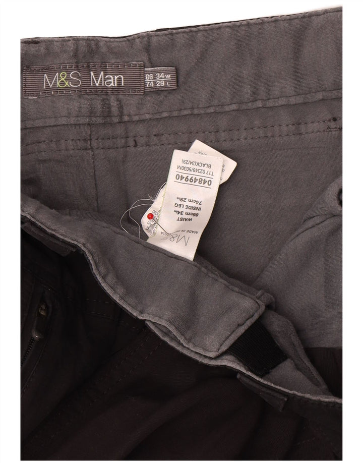 Męskie proste spodnie cargo Marks & Spencer W34 L29 Czarny poliamid