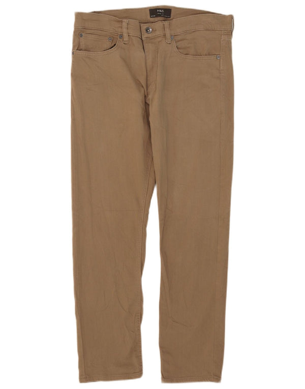Męskie spodnie casual Marks & Spencer Slim Fit W34 L29 Beżowa bawełna