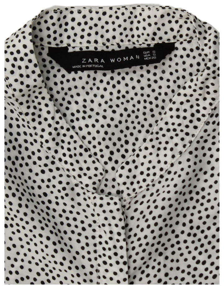 ZARA Womens Shirt Blouse UK 10 Small White Polka Dot Viscose