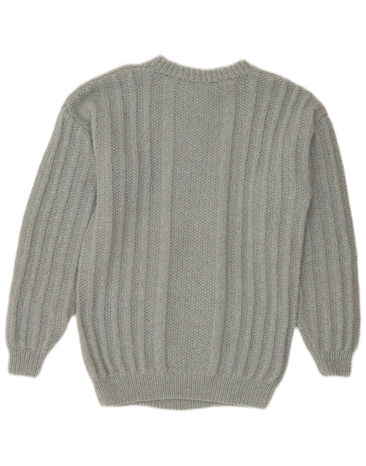 Męski sweter z okrągłym dekoltem w stylu vintage, średnio szary