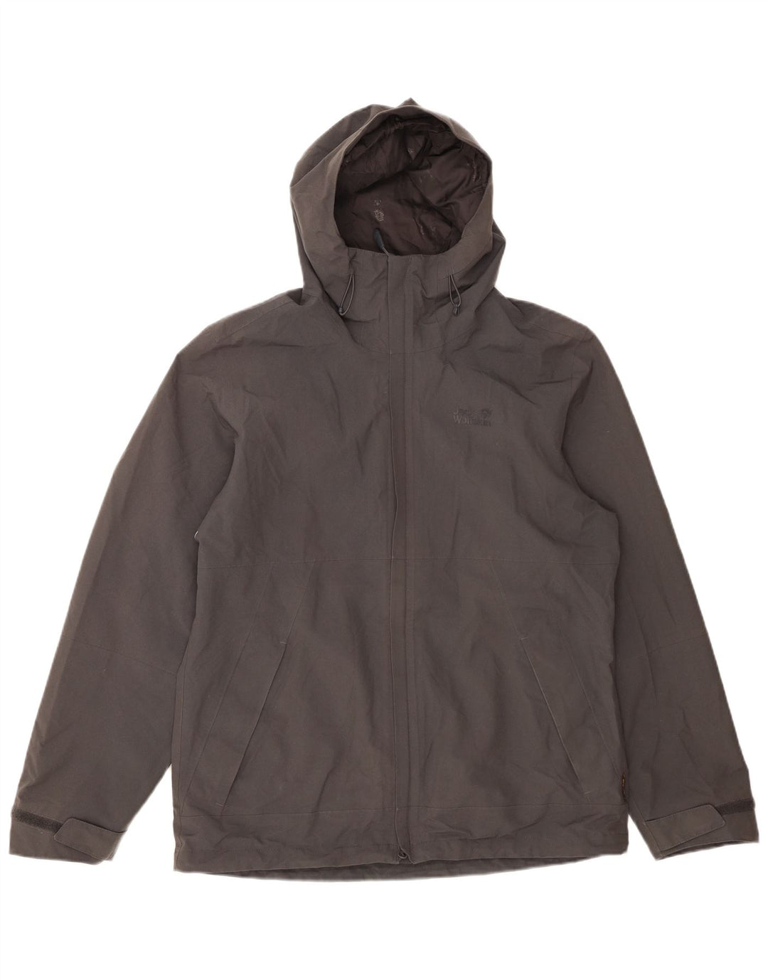 Męska kurtka wiatrówka z kapturem JACK WOLFSKIN UK 40, średni szary poliester