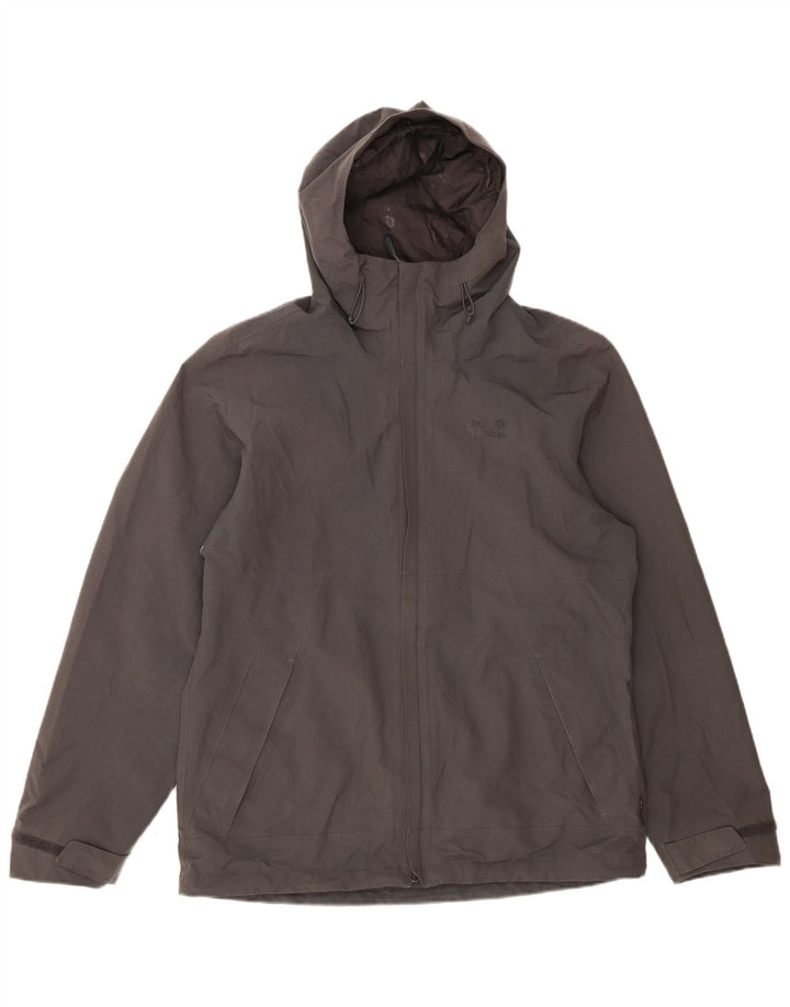 Męska kurtka wiatrówka z kapturem JACK WOLFSKIN UK 40, średni szary poliester