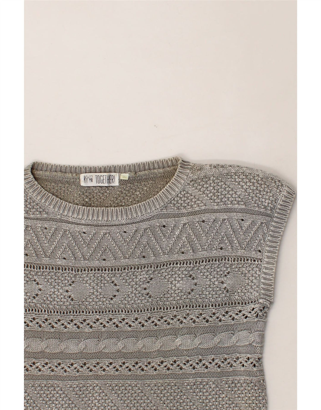TOGETHER Womens Short Sleeve Boat Neck Jumper Sweater EU 36 Small Grey Vintage Together and Second-Hand Together from Messina Hembry 