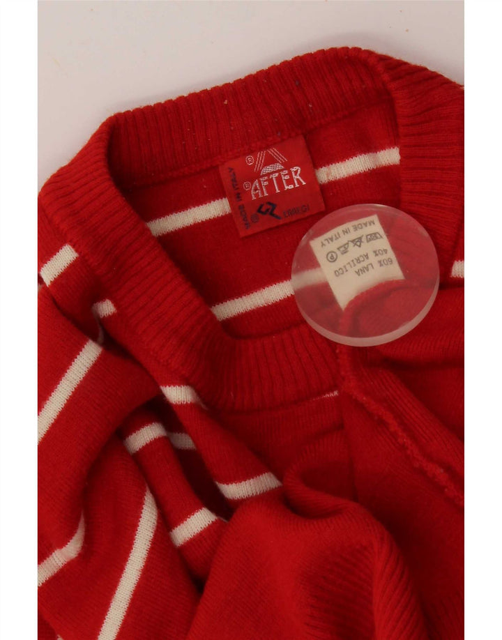 Vintage męski sweter z okrągłym dekoltem, wełniany w średnie czerwone paski