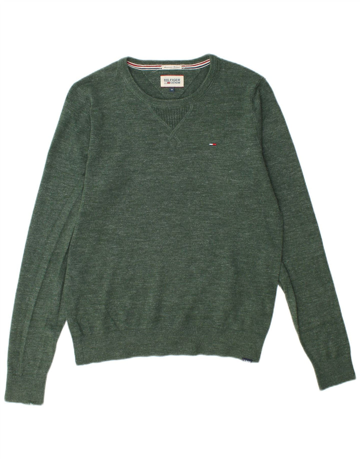 TOMMY HILFIGER Mens Crew Neck Jumper Sweater Medium Green Cotton