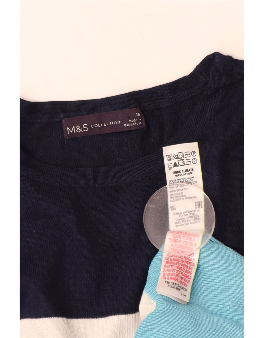 MARKS & SPENCER Damski sweter z dekoltem w łódkę, UK 16, duże niebieskie paski