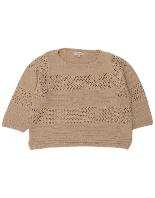 Damski sweter Monsoon Crop 3/4 z dekoltem w łódkę, UK 14, średni beż