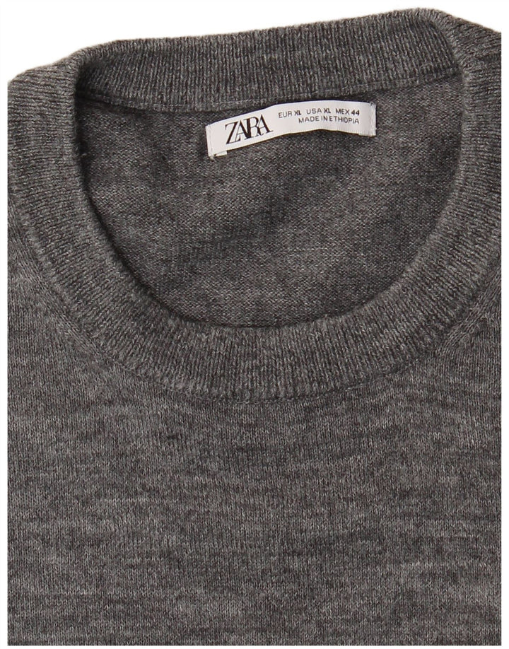 Męski sweter z okrągłym dekoltem Zara XL, szary