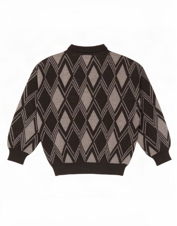 Vintage męski sweter polo XL szary Argyle/diament