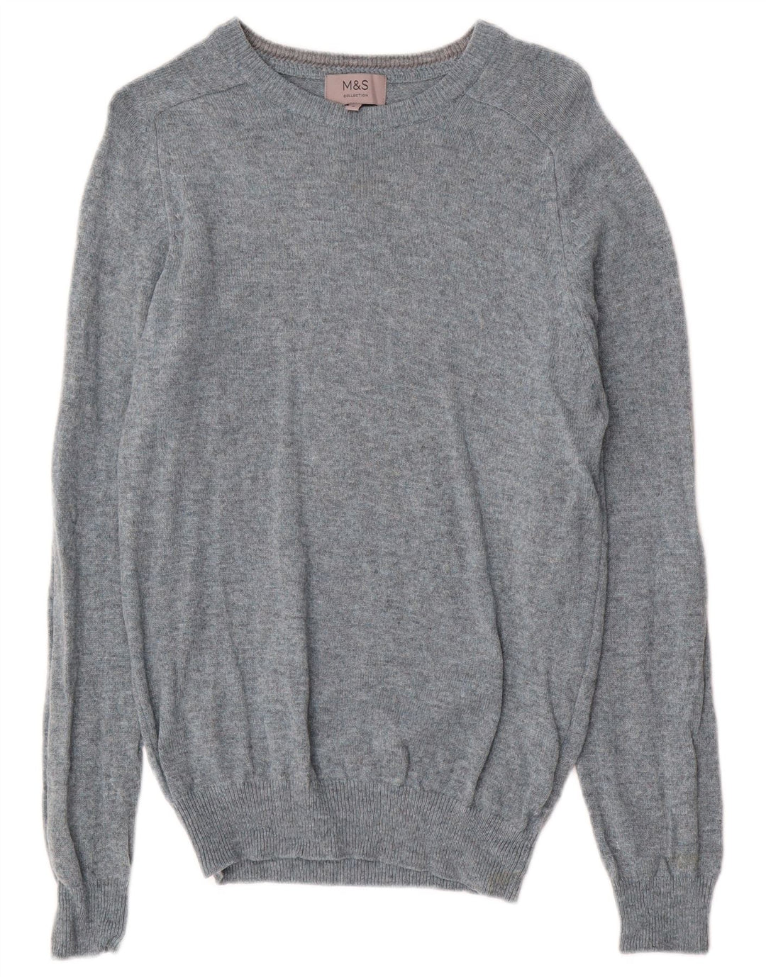 Marks & Spencer Męski sweter z dekoltem w łódkę, mały, niebieski, nakrapiany owcza wełna