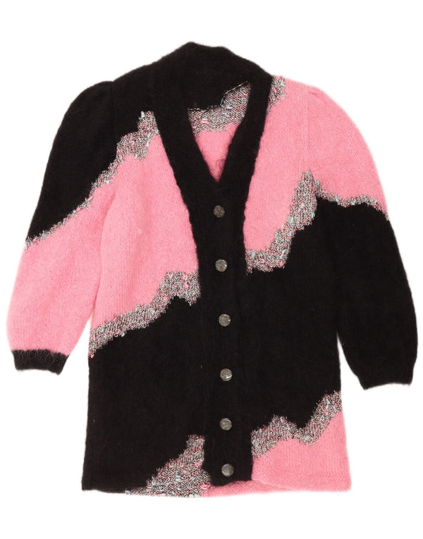 Sweter damski w stylu vintage, o przedłużonym kroju, UK 14, średni różowy, blok kolorów