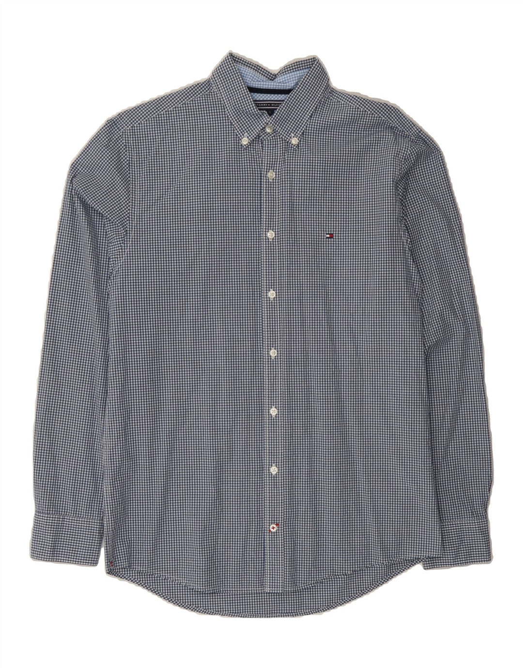 TOMMY HILFIGER Mens Regular Fit Shirt Small Blue Gingham Cotton Vintage Tommy Hilfiger and Second-Hand Tommy Hilfiger from Messina Hembry 