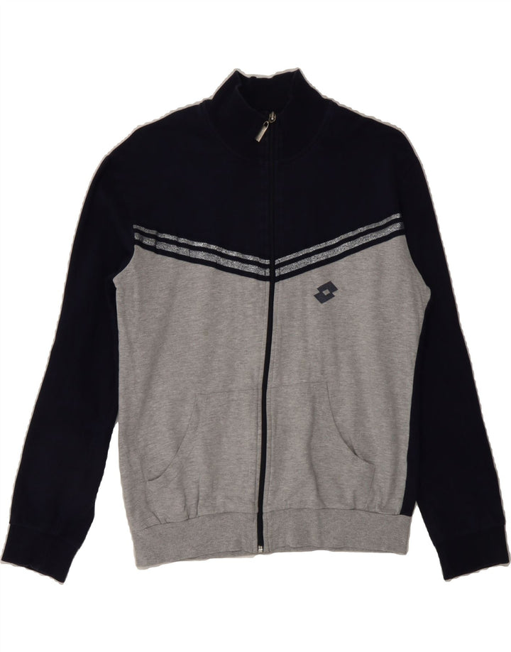 LOTTO Womens Tracksuit Top Jacket UK 14 Medium Grey Colourblock Cotton Vintage Lotto and Second-Hand Lotto from Messina Hembry 