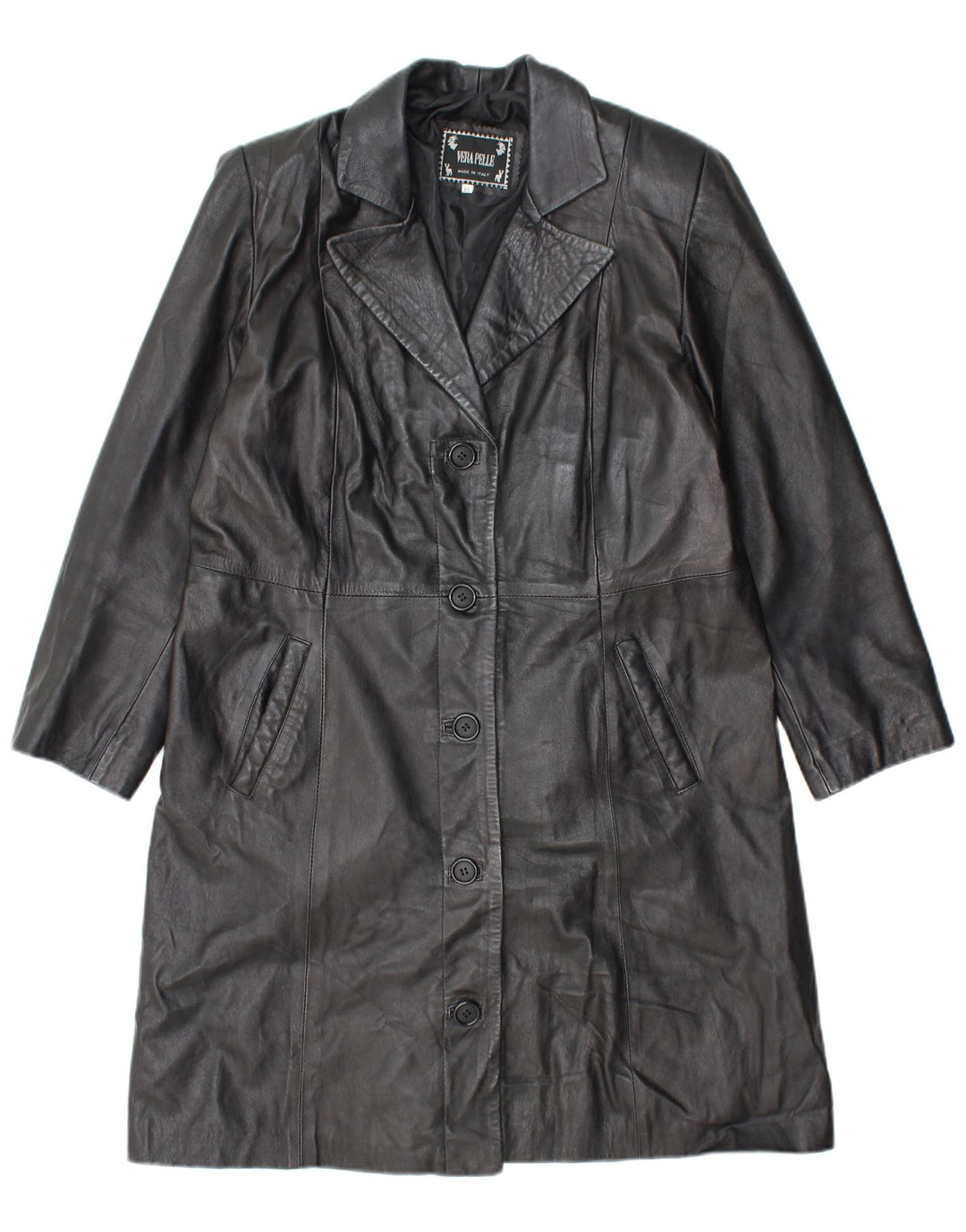 VINTAGE damski płaszcz skórzany UK 18 XL czarna skóra