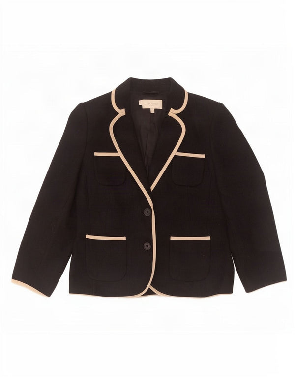 Hobbs Womens 2 Button 3/4 Sleeve Blazer Jacket UK 10 Small Black Wool