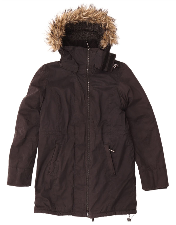 Damska kurtka parka z kapturem Superdry UK 14, duża, czarna, poliester