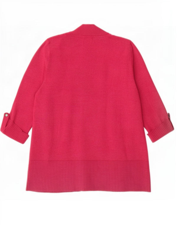 M&Co Damski sweter rozpinany z rękawami 3/4, UK 14, duży, różowy, wiskoza