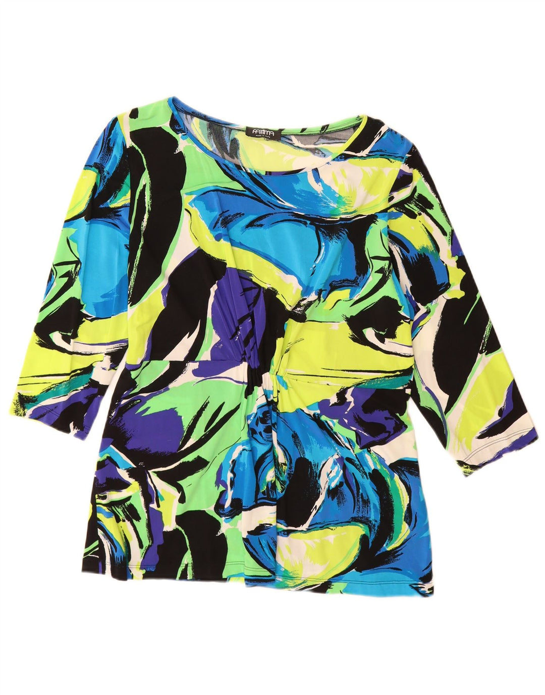 Top damski w stylu vintage z rękawem 3/4, UK 12, średni, wielobarwny, kwiatowy wiskoza