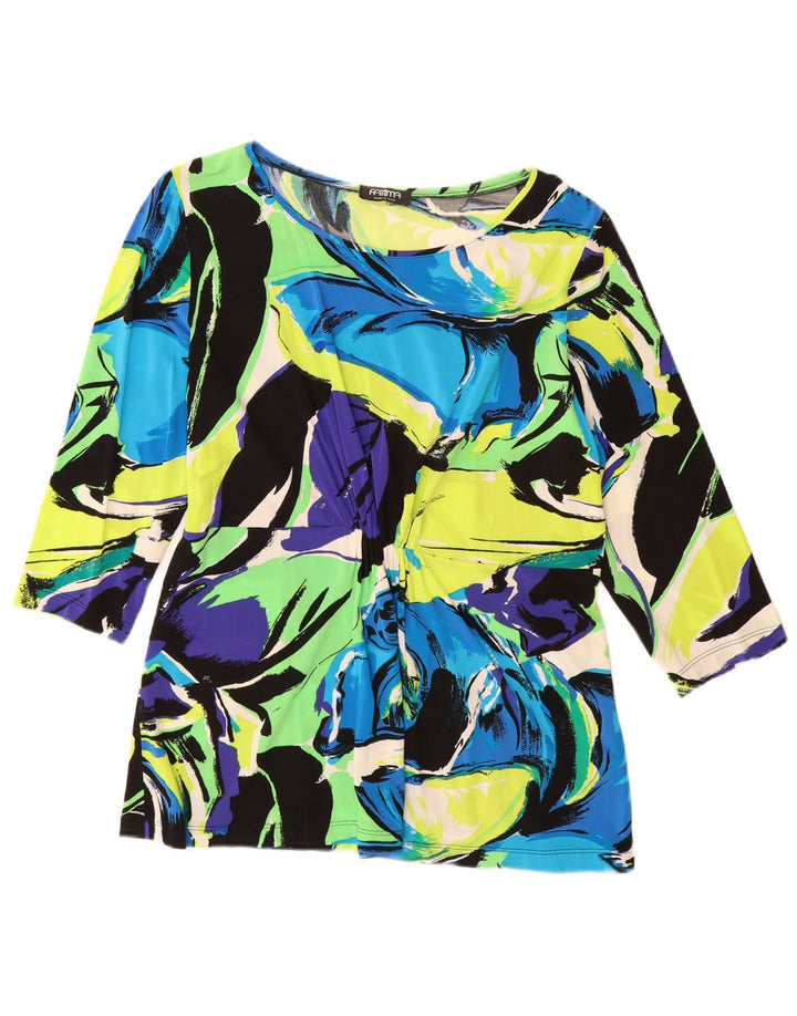 Top damski w stylu vintage z rękawem 3/4, UK 12, średni, wielobarwny, kwiatowy wiskoza