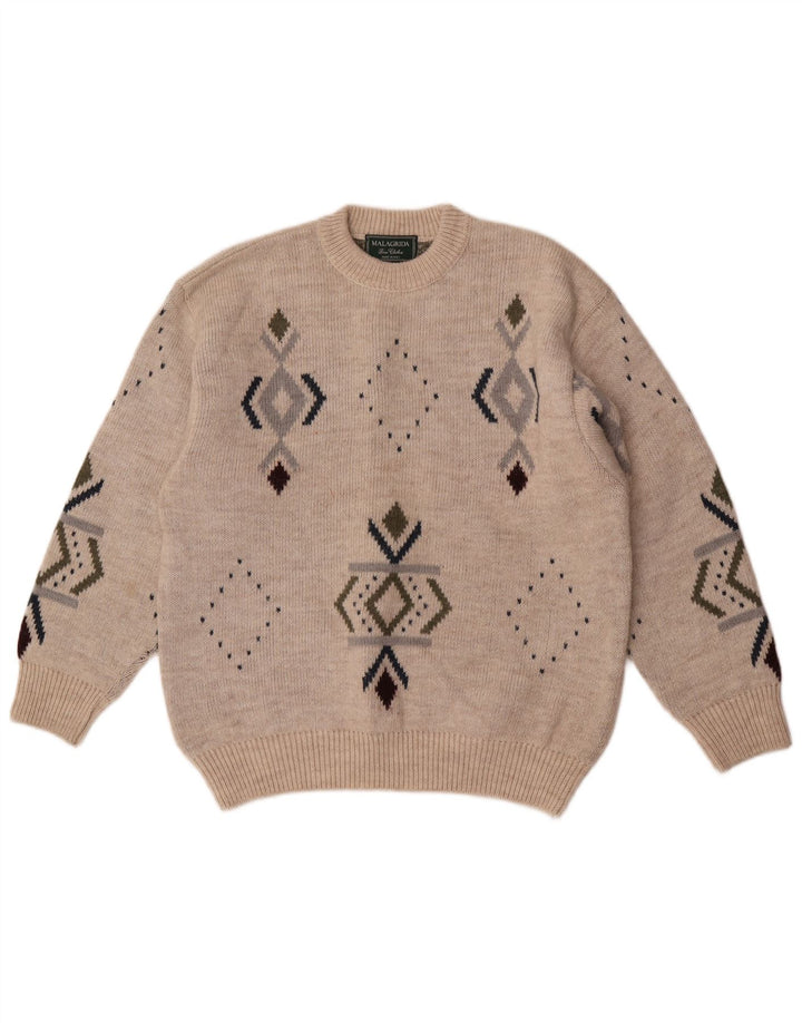 Męski sweter z okrągłym dekoltem Malagrida, średnio beżowy, geometryczny